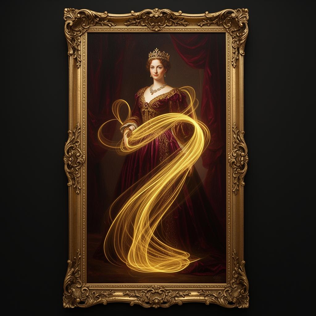 The Sovereign Muse — a royal portrait with flowing golden light
